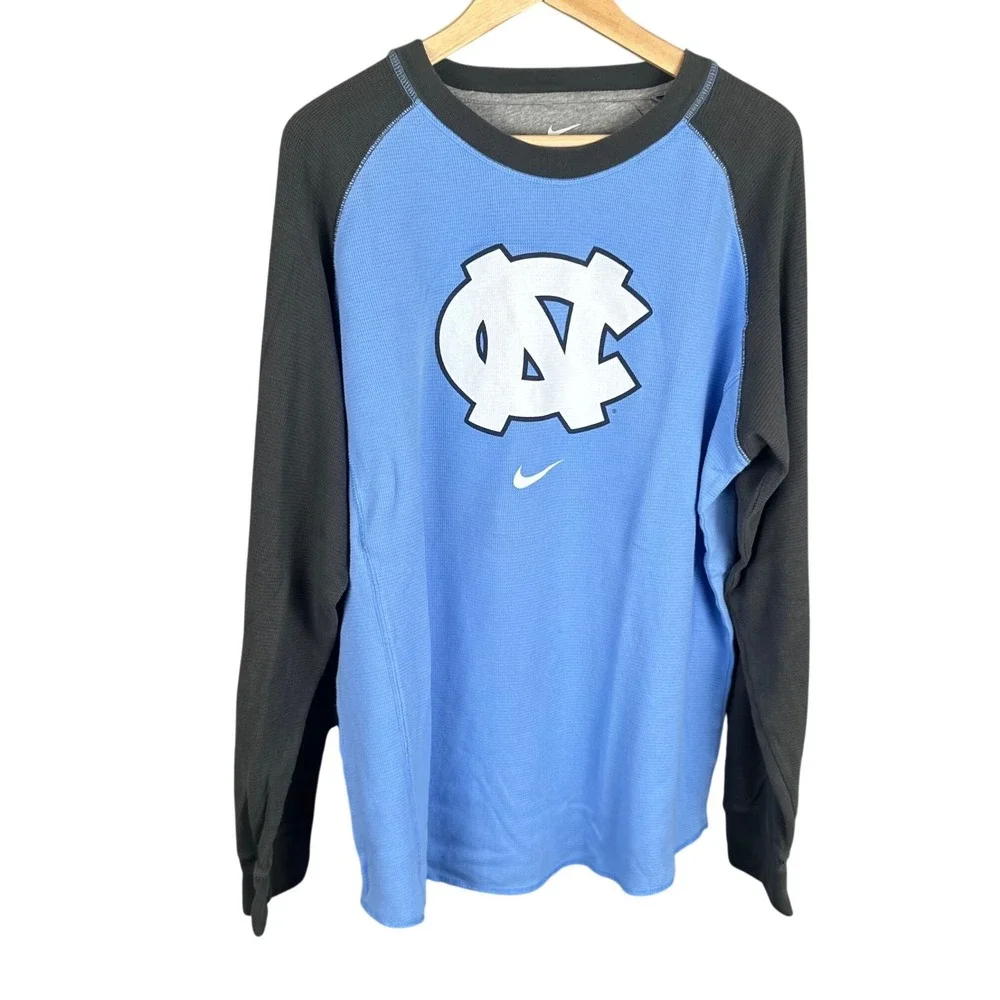 Nike UNC Tar Heels Men XL Waffle Knit Raglan Long Sleeve Shirt Blue Grey